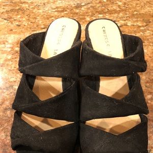 Chinese Laundry Black Suede Wedges w/Knots, Size 6